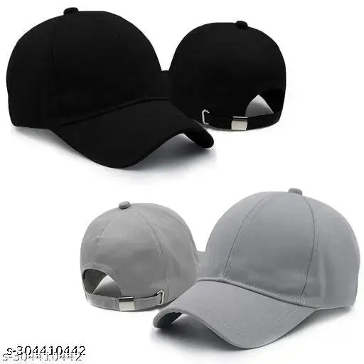 Black and grey adjustable summer cotton baseball caps combo by Phirsein - 100% cotton, sweat-proof, unisex design, adjustable size with Velcro, ideal for men, women, and warm weather. Made in India