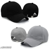 Black and grey adjustable summer cotton baseball caps combo by Phirsein - 100% cotton, sweat-proof, unisex design, adjustable size with Velcro, ideal for men, women, and warm weather. Made in India