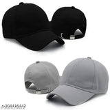 Black and grey adjustable summer cotton baseball caps combo by Phirsein - 100% cotton, sweat-proof, unisex design, adjustable size with Velcro, ideal for men, women, and warm weather. Made in India
