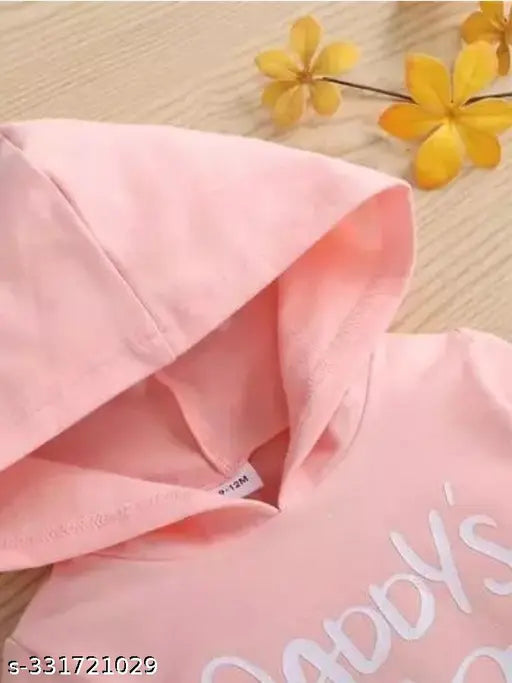 Pink cotton blend hoodie with girl daddy print, long sleeves for kids aged 2-13 years