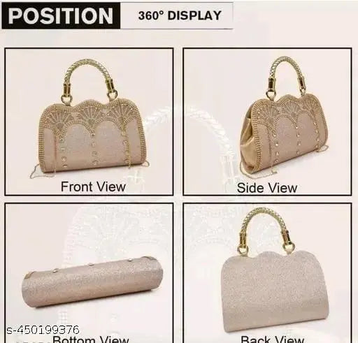 Embellished satin net handpurse & clutch for weddings, events; 4 compartments, free size (15x3x14in)