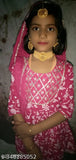 Pink rayon anarkali kurti set with sharara palazzo, traditional ethnic dress for girls (age 5-12)