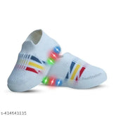Breathable LED LightUp Mesh PVC shoes, fun for energetic young boys & girls with shock absorption and soft sole, striped design slip-on style