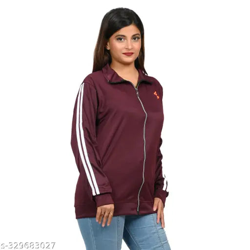 Colorblocked polyester woman's sport jacket, featuring soften fabric for comfort, long sleeves, front zipper opening, and two side pockets - India origin