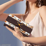 Canvas and leather printed net women's clutch, free size (L: 8in, W: 2in), handcrafted from India