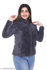 Purple wool fur hooded sweatshirt with zipper, women's jacket-style sweatshirt from India