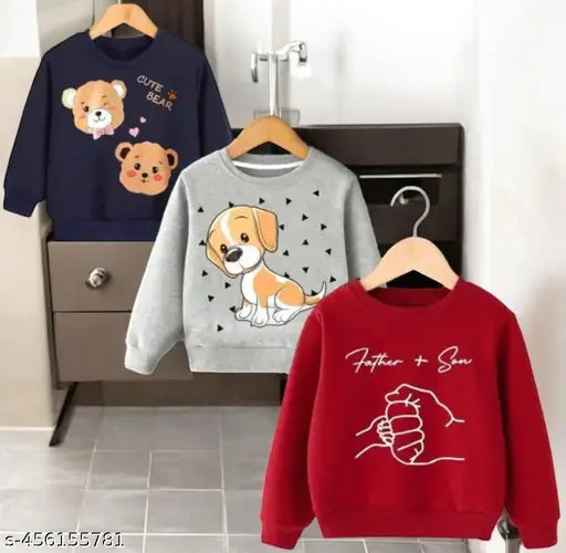Cotton blend kids sweatshirts with printed net design, long sleeves for various sizes from 0-3 months to 5-6 years