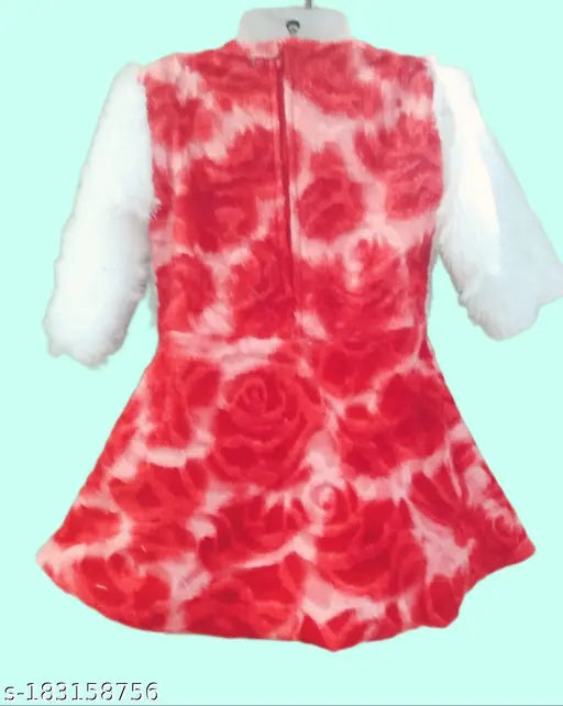 Cotton blend girls winter dress with self-design net pattern, comfortable for infants and toddlers, sizes: 6-9 Months - 1-2 Years