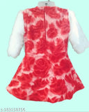 Cotton blend girls winter dress with self-design net pattern, comfortable for infants and toddlers, sizes: 6-9 Months - 1-2 Years