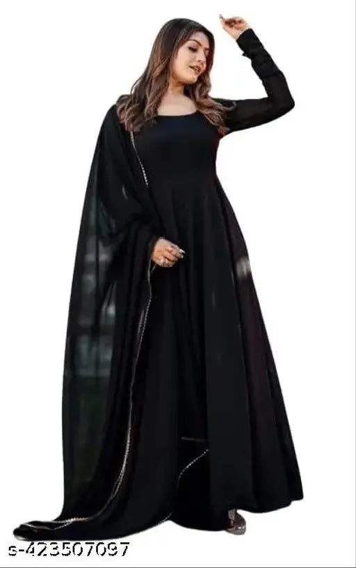 Georgette maxi dress with dupatta, floral print and digital printed for festivals or parties