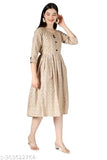 Cotton blend straight frock dress, three-quarter sleeves, printed combo. Casual office wear, Indian origin