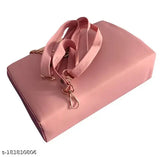 Pink synthetic slingbag/cross body bag with box pattern, 2 shoulder straps, ideal for summer style. Free size (8x3x5in), made in India