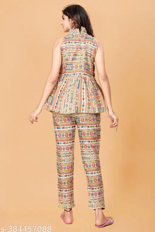 Women's sleeveless cotton foil print top with pant coords in unity luxure dress unity luxure, high-quality ethnic fashion attire