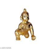Brass Krishna Idol, Haridwar Divine Golden Bal Gopal II Little Makhan Chor, Hindu home decor or puja item, 5 cm x 5 cm x 5 cm