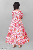 Short sleeve printed net gown for kids (9-10 yrs to 14-15 yrs), Indian handcrafted design