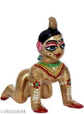 Brass Krishna-Radha idol set, hand-painted for Janmashtami, 3 pieces, weight 312 grams