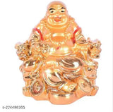 Gold poly resin Feng Shui Laughing Buddha statue on chair with ingot money coins, symbolizing wealth and prosperity (74cm)