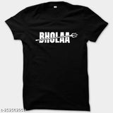 Black printed Bhola t-shirt for men, featuring bold graphic design of deity Mahadev. Cotton fabric with reinforced double stitching, pre-shrunk, medium weight. Regular fit, hand-dyed with organic dyes and printed with soft water-based inks. Made in India