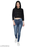 Comfy cotton blend women's waistcoat, long sleeves, solid color denim jacket - India