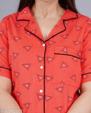 Rayon printed designer night suit set, vibrant pattern on display, includes matching top and pyjamas (S-XXXL) from India