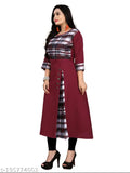 Voguish printed cotton kurti with checked pattern, three-quarter sleeves for women, S-XXXXL