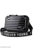 Solid PVC Forever Young sling bag, waterproof case with RFID protection. Crossbody & mini suitcase box style for women and girls