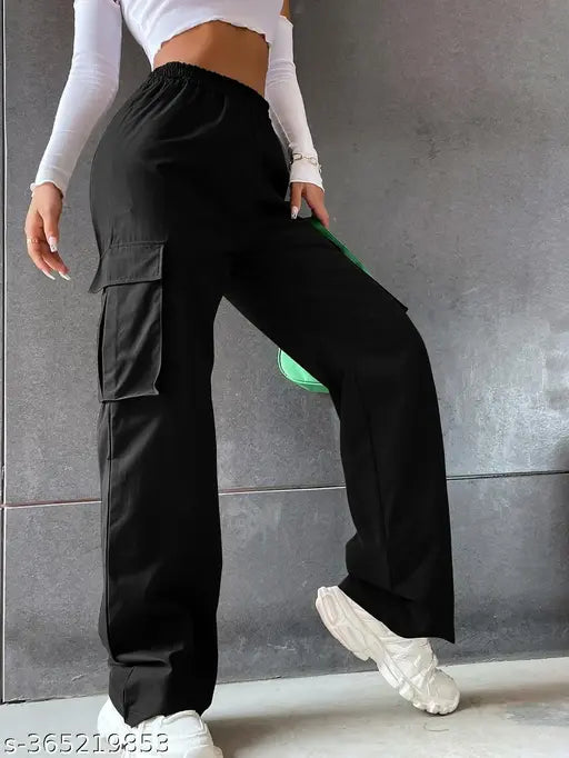 Cotton solid high waist flap pocket cargo pants by Aahwan, women's size 26, 39 inch length