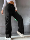 Cotton solid high waist flap pocket cargo pants by Aahwan, women's size 26, 39 inch length
