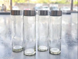 Clear glass water bottles set of 4, leakproof lids, smoothie, juicer, and beverage glasses, BIS/ISI certified, 750ml capacity, wide-mouth opening for fresh beverages, tall design fits cup holders and fridges