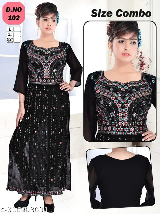 Georgette print three-quarter sleeve kurti for women & girls, Indian partywear under 499 rupees