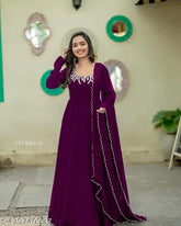 Georgette long-sleeved Anarkali gown, vibrant floral embroidery, X-Lady style, India origin