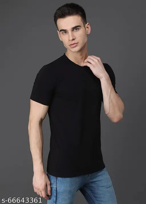 Cotton Lycra men's half sleeve round neck t-shirt, solid pattern, Indian origin