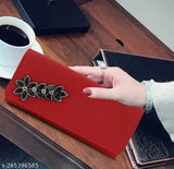 Embellished floral print faux leather clutch purse, free size with 1 compartment, India-made PU women's wallet for daily essentials
