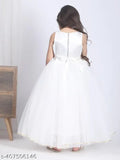 White net embellished dress, sleeveless full-length party wear for kids aged 1-4 years, Indian origin