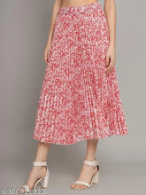 Printed pleated midi skirt, premium quality polyester, stretchy and comfortable for casual to formal wear. Western-inspired Lehenga design, perfect for spring, autumn, or winter events