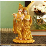 Poly Resin Radha Krishna showpiece statue for home decor, temple, or gift (4.3 x 7.5 inches)
