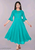 Teal rayon round flared bell sleeves kurti, three-quarter length, hand wash or machine washable, suitable for casual and formal occasions, made in India