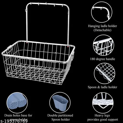 Stainless steel Limetro dish drainer/utensil basket, 41cm x 54cm x 23cm, rust-free & durable