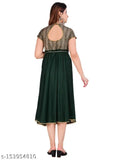 Stylish viscose retro women's anarkali kurti, solid combo with hand-sequined front and keyhole back, short sleeves, belted waist