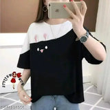 Custom wear women's cotton casual top, colorblocked net design, short sleeves - India