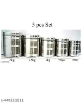 Stainless Steel Kitchen Containers Set (5pcs, 500ml-2kg) - Durable, Airtight, Food Grade Dibba with Lid, Modern Kitchen Essential