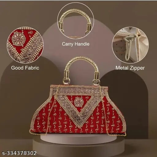 Casual modern fabric clutch, embellished net design, free size (L: 11in, W: 3in), Indian-made