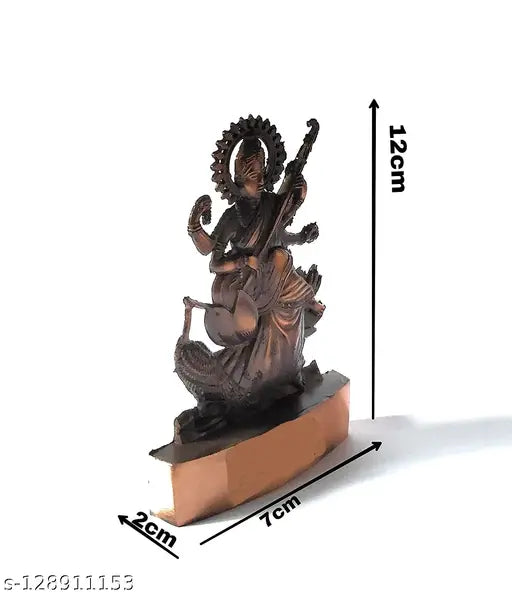 Antique copper LaxmiGanesh Saraswati art statues set, 12cm Indian god idols for car dashboard or home decor