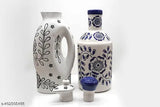 Blue & white handmade ceramic oil dispensers (1000ml), pack of 2 for kitchen use - stylish and leak-proof, perfect for storing oils and vinegars