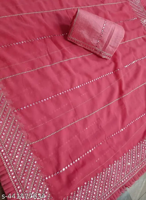Glamour Unveiled Georgette Sequence Zari Work Pallu Sari with Boluse - Indian ethnic couture, perfect for every occasion