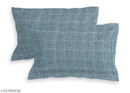 Grey Leaf 100% Pure Cotton Fitted Bedsheets with 2 Pillow Covers, Superfine Quality, Floral Print, for Double Bed, Indian Origin