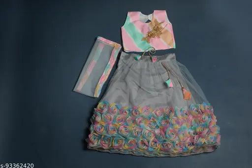 Multicolor embroidered ethnic lehenga, choli, dupatta set for girls: intricate floral embroidery, breathable cotton & silk blend, perfect for special occasions. (Designer Traditional Indian Wear)