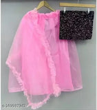 Embellished pink velvet and net choli set with full sleeves, heavy sequins work (5mm), full panna (70"x60"), semi-stitched lehenga (up to 32-33") and heavy net dupatta with free-flow broderie all around. Indian handcrafted