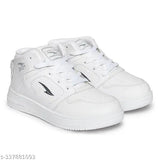 White synthetic leather men's casual shoe by Asian THUNDER, lace-up style with perforations, ideal for boys aged 8-9 years