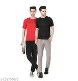 Black and red active men's t-shirts combo, polyester, solid pattern, breathable, comfortable fit